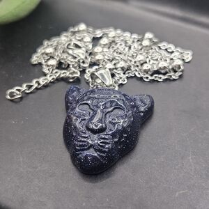Blue Sandstone Leopard Head Necklace